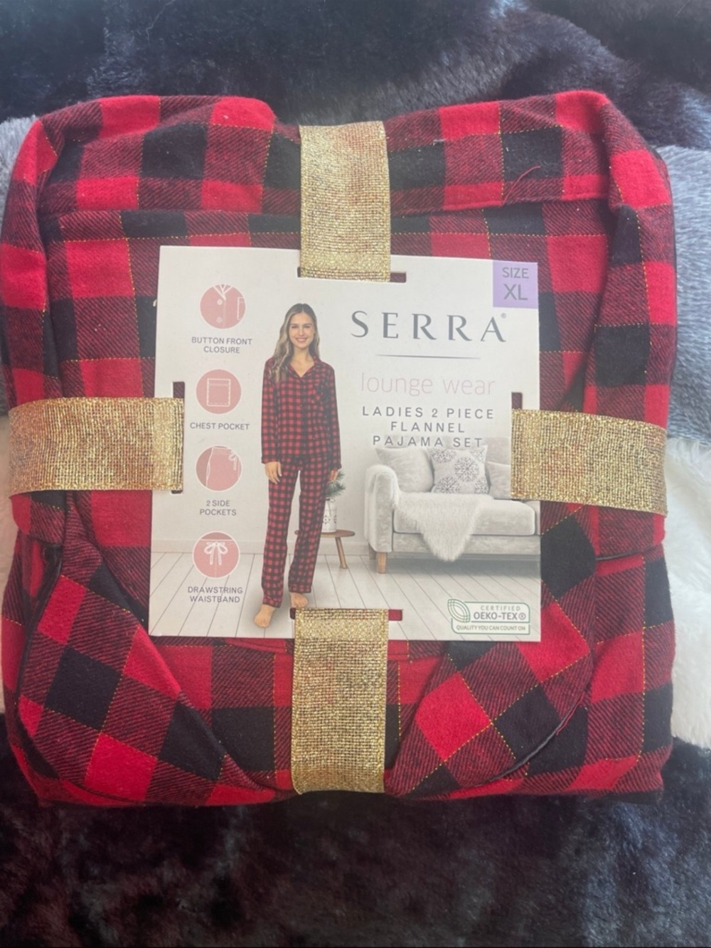 Serra Red & Black Buffalo Plaid Two-Piece Flannel Pajama Set